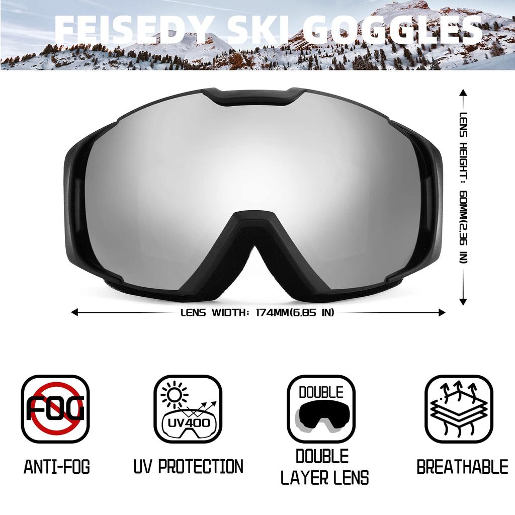 FEISEDY Snowboard Ski Glasses Boys and Baseball UV400 Lightweight and Suitable for and Skiing Women's Goggles, Goggles, Compatible, Girls, Wide-View