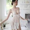 Sexy Lingerie Pajama Suspender Slit Short Night Shirt Hot Lace Sheer Dress Erotic Underwear Sets Transparent Nightgown Thong Set