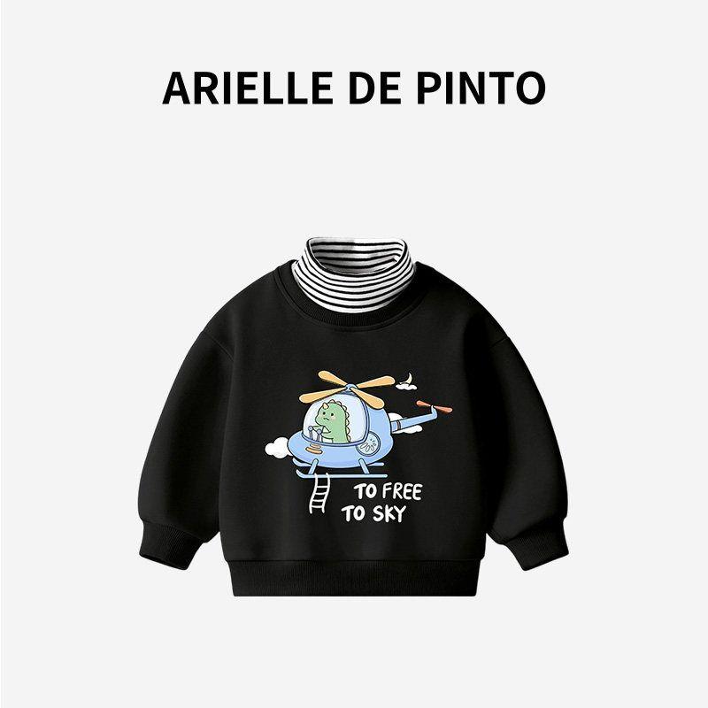 French Arielle De Pinto Sweatshirt for Boys and Girls, Autumn Style Cartoon Bear Pullover, Korean Style Pure Cotton Top Fcc15341 Black 90