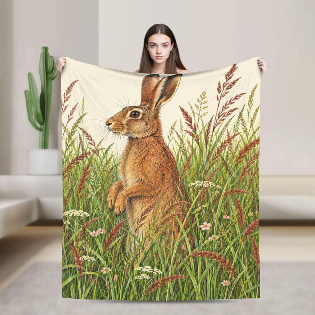Wild Rabbit Blanket, Woodland Hare Throw Blanket, Meadow Animal Decor, Unique Nature Lover Gift