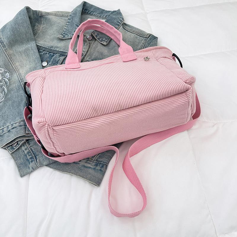Large Capacity Corduroy Shoulder Bag for Women – Multi-Pocket Tote with Zipper Compartments and Stylish Design