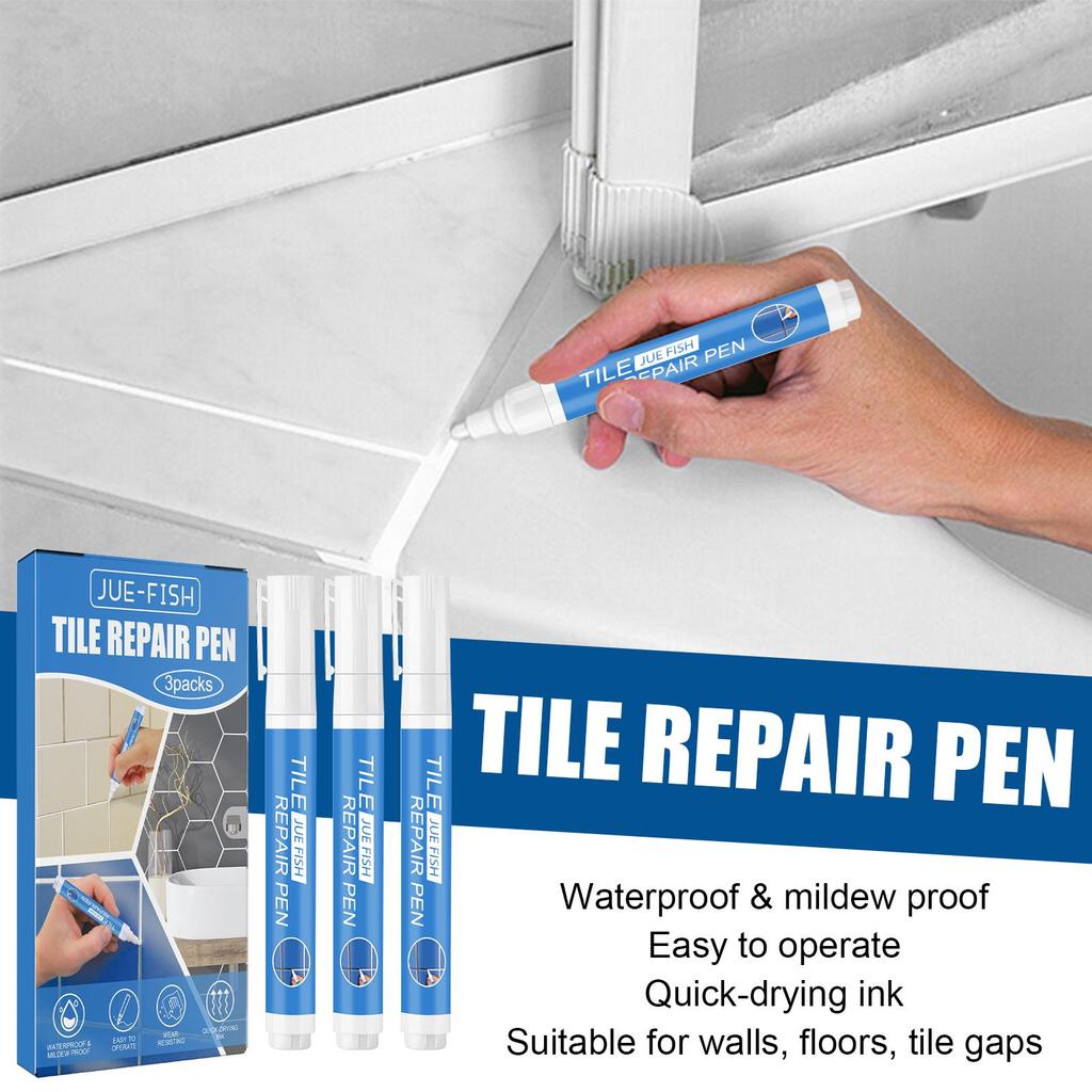 3pcs Grout Pen White Tile Paint Marker Waterproof Tile Repair Beauty Pen Wall Grout Restorer Pen for Restoring Tile Wall Floor