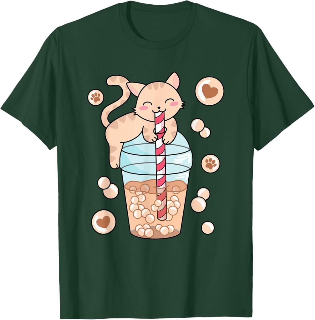 Cute Cat Drinking Bubble Tea Boba Milk Tea Graphic Tee Kawaii Kitten Lover Shirt