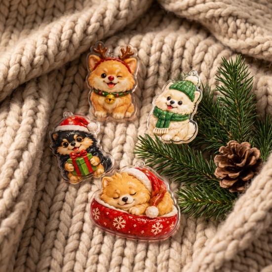 Puppy Ornament Blind Box Cute Puppies Advent Calendar, 24 Days Christmas Countdown Calendar with 2D Corgi Gardening Flat Acrylic Dog Pendants for