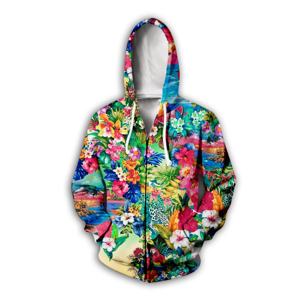 Çiçekli Desenli 3D Baskılı Fermuarlı Kapüşonlular Erkek Sonbahar Kapüşonlu Sweatshirtler Oversize Sokak Giyim Eşofman Takımı Mont Erkek Giyim