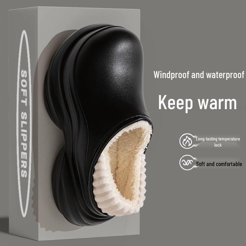 Women's Thick-Soled High-Heeled Cotton Slippers: Cozy Closed-Toe Velvet Shoes for Autumn/Winter