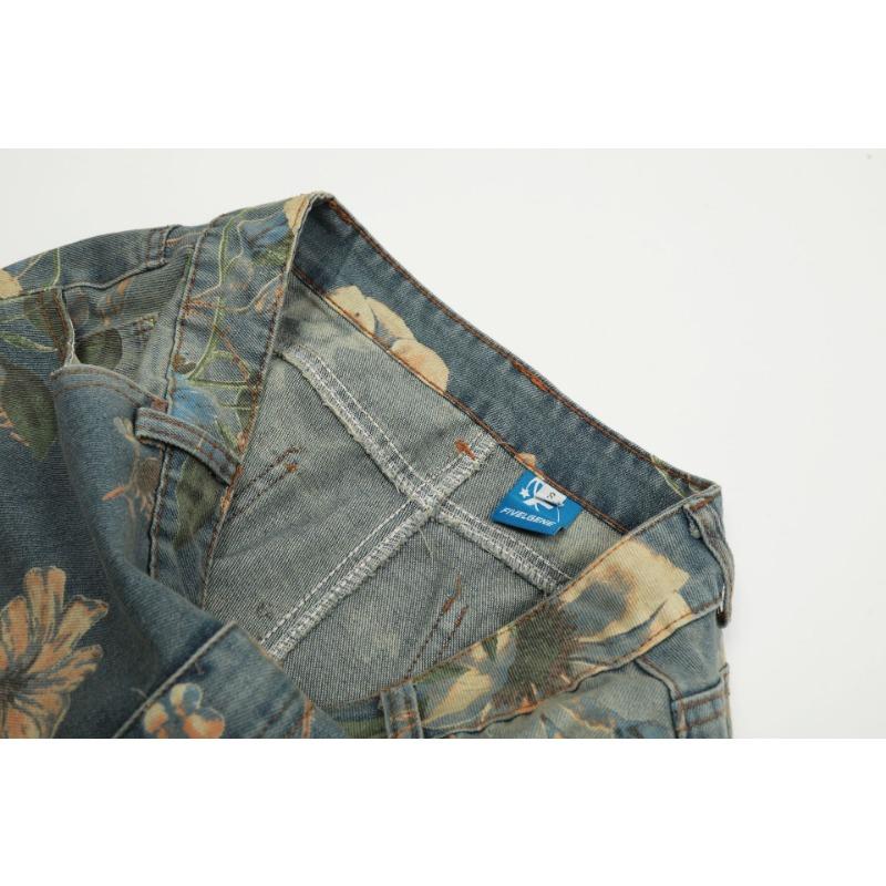 2026 Jeans alla Moda Stile Americano Stampa Vintage Vestibilità Larga Gamba Larga Estivi High Street Gamba Dritta Pantaloni Casual da Uomo Donna