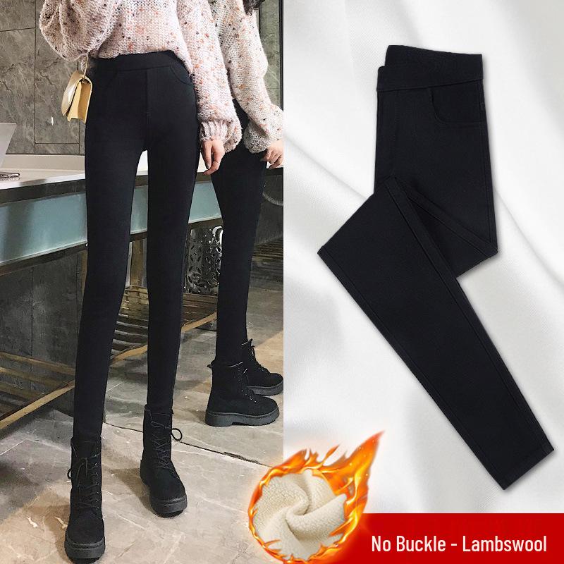 Damen Schwarz Plus Samt Lammwolle Baumwolle Leggings - Dicke, Warme Hose für Herbst/Winter 2025