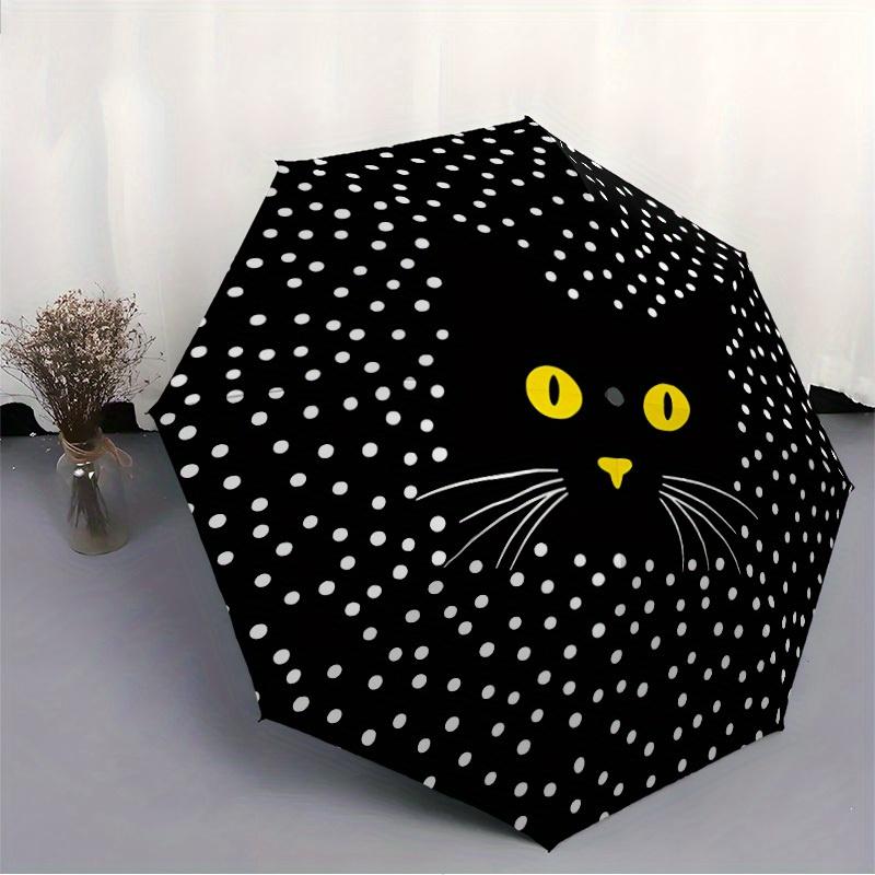 1pc Cat Polka_Dot Automatic Open/close Folding Compact Umbrella, 8-Rib Sturdy Canopy, Lightweight Portable, Everyday Use, Gift, Outdoor Umbrella, Trav