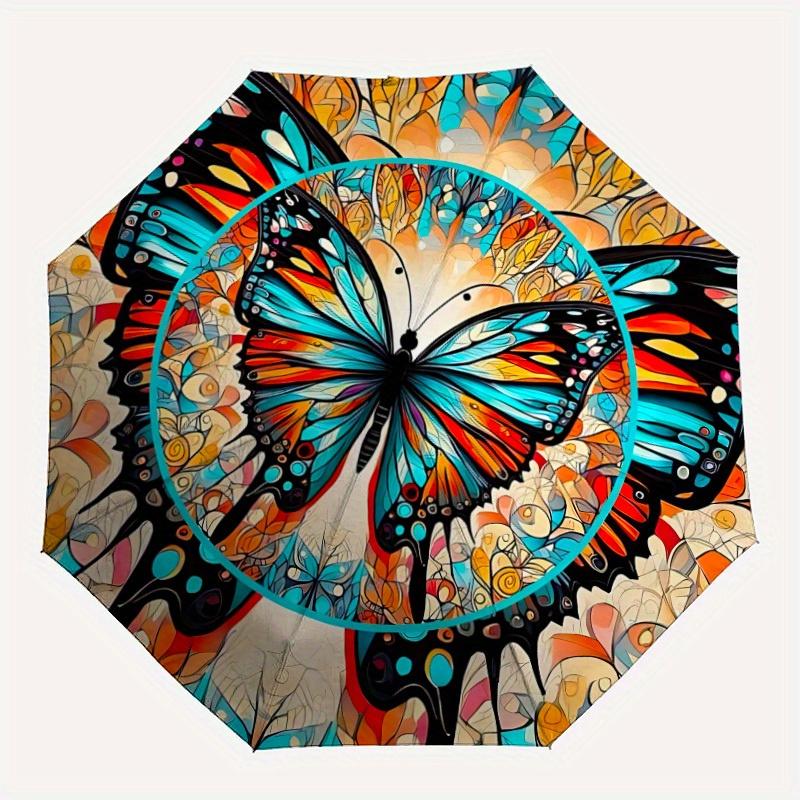 

1pc Butterfly Mandala Automatic Umbrella 8-Bone Design Compact Gear for Outdoor Travel, Perfect Holiday Gift y250827032