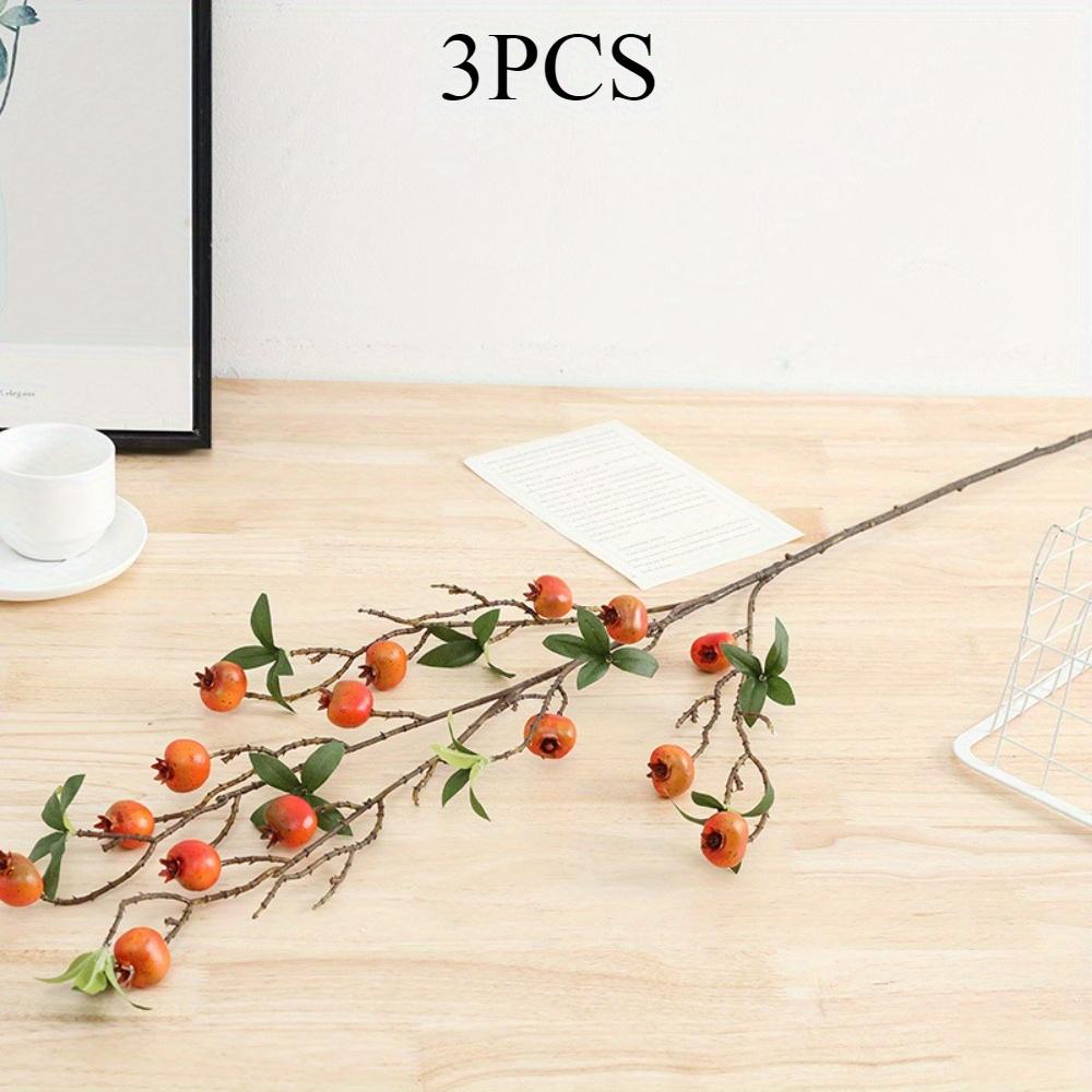 3 Piezas Ramas de Granada Artificiales Tallo Plantas de Verdor Falsas de Plástico para Decoración del Hogar Oficina Restaurante Boda Jardín Patio Escaparate Tienda Decoración de Habitación