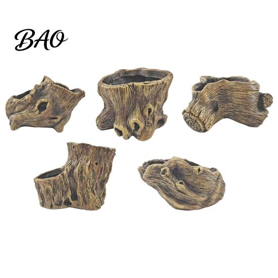 Small Succulent Planters Resin Tree Stump Flowerpot for Succulents Plants, Imitation Wood Grain Planter Decorative Plant Containers Indoor Home Office