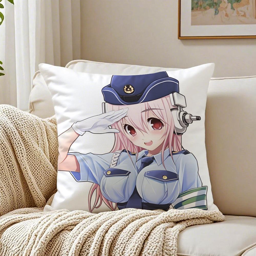 game character idol SSuper SSonico Cushion Cover Pillowcase Antidustmite living Room Sofa Decor Cushion Room