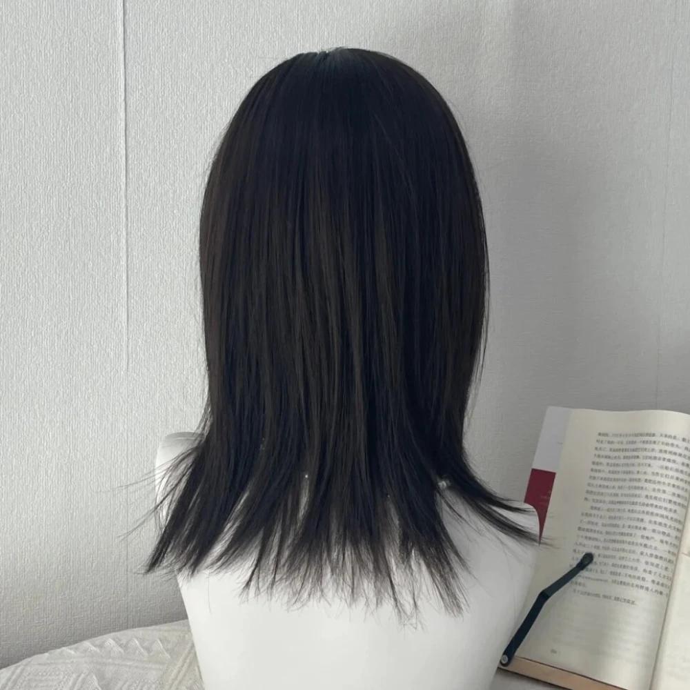 Y2K Perücke für Damen Schwarz Mittel-lang Glattes Haar Natürliche Simulation Tägliche Perücke mit Pony Kurzes Haar Bob Perücke