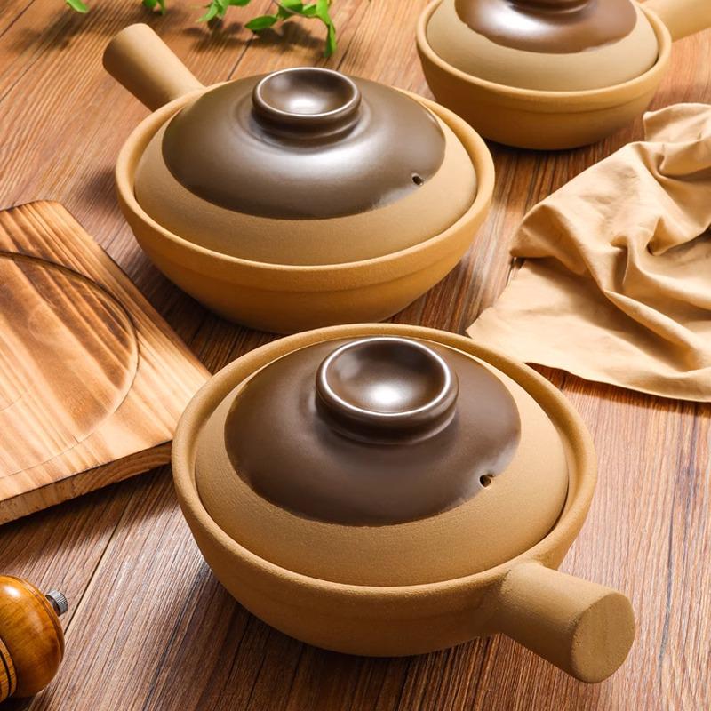 Unglazed, High-temperature, Single-handle Clay Pot for Claypot Rice; Dry-heat Resistant, Perfect for Home or Commercial Use.