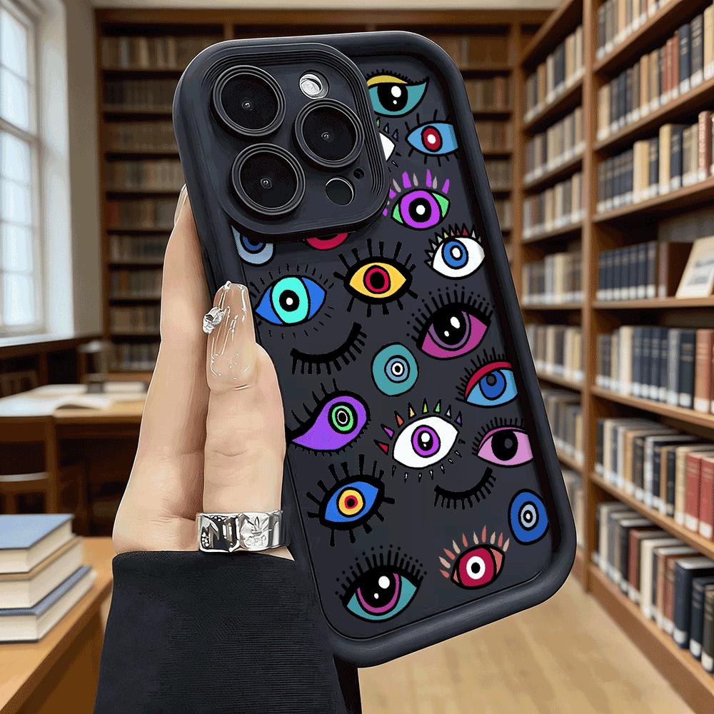 Colorful Doodle Eyes Collection Soft TPU Phone Case for iPhone 17 16 15 14 13 12 11 Pro Max Plus Shockproof Anti-Slip Cover