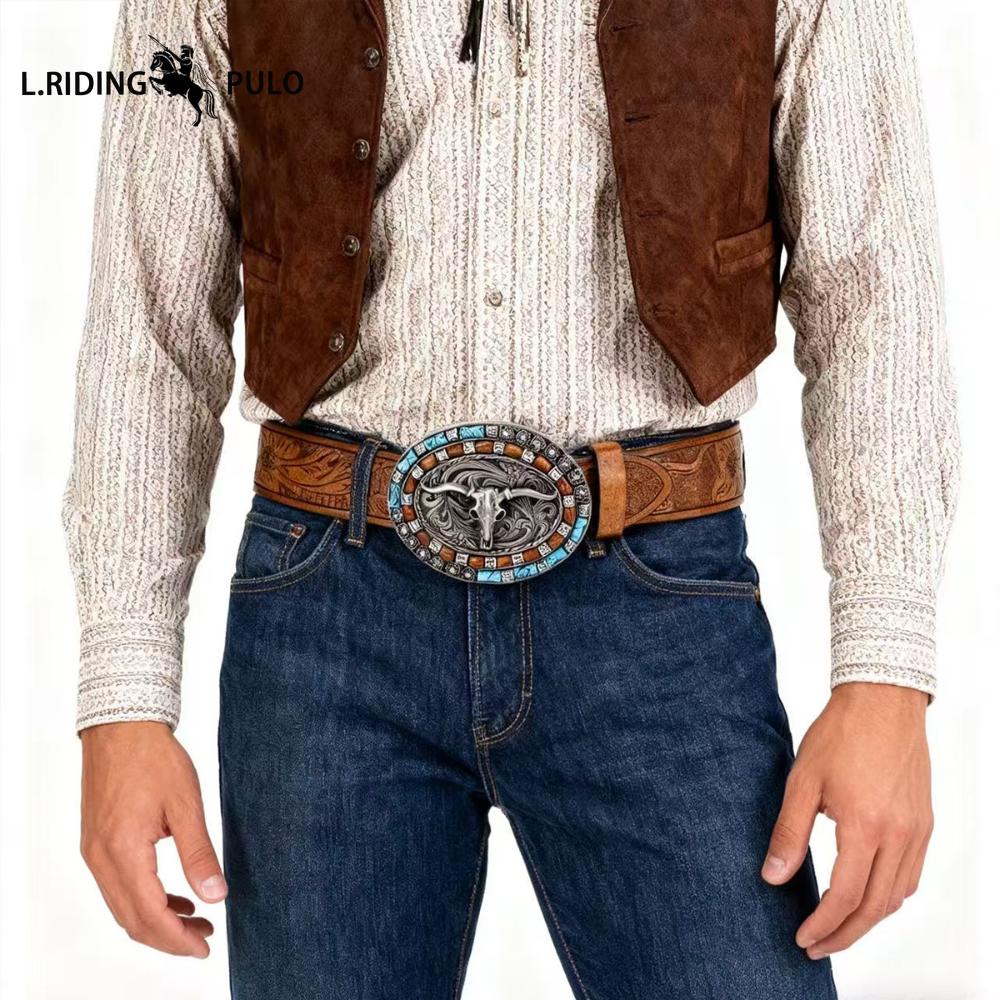 Cintura Western in Denim da Uomo Fibbia a Corno Gioventù Retrò Punk Retrò Stile Retrò