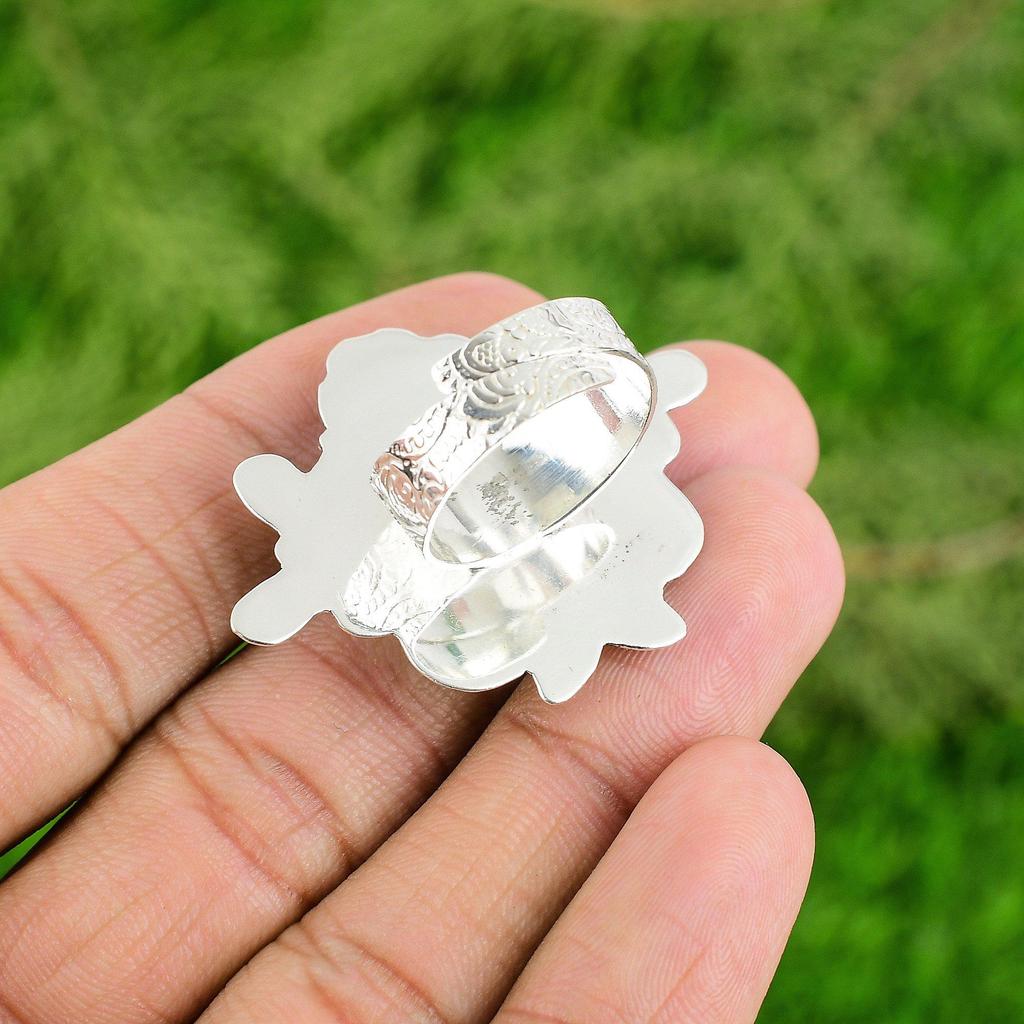 Oval Pyrite Stone New Flower Solitaire Wife Bezel Solar Chakra Ring 925 Silver