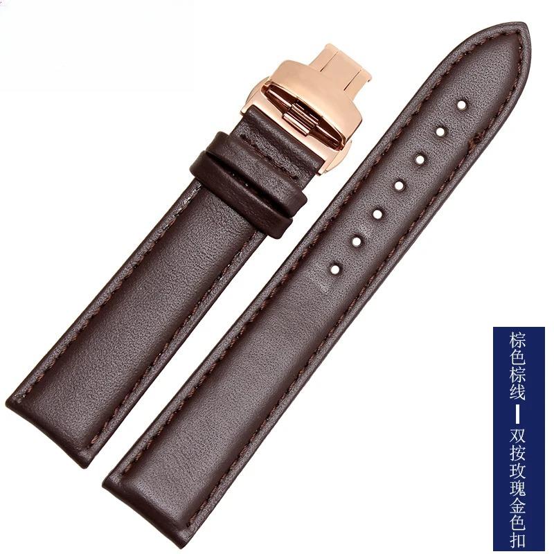 Smooth Genuine Calfskin Leather Watchband 18mm 19mm 20mm 21mm 22mm 23 Soft Straps Automatic Butterfly Buckle Business Watch Band