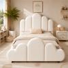 Letto imbottito, Letto singolo, Letto per bambini 90 x 200 cm, Letto con testiera imbottita, Angoli arrotondati, Velluto, Beige