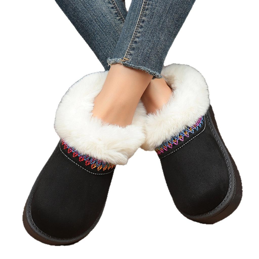 Foreign trade large size thick sole heightening one pedal ethnic style piled thickened warm cotton shoes 2025 autumn and winter women's shoes