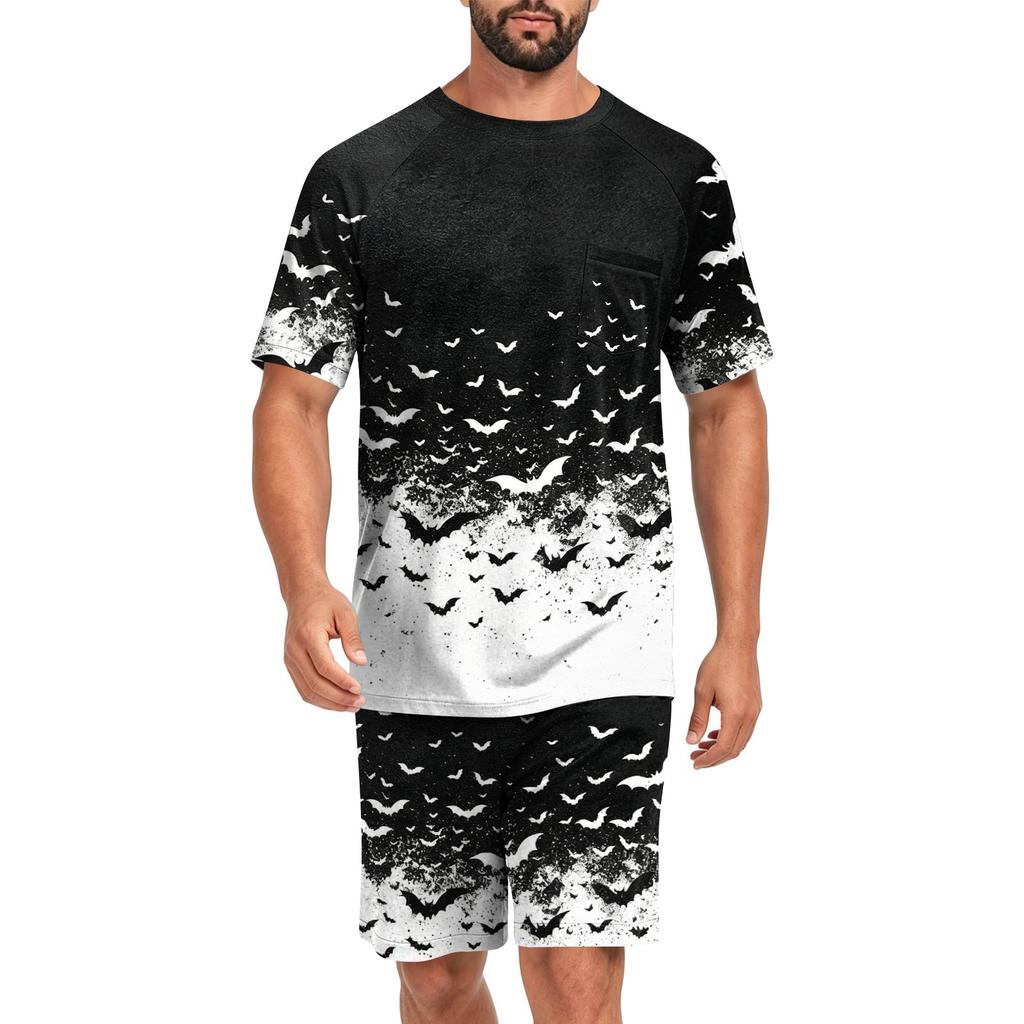 Men's Halloween Pajama Set with Fun Print, Relaxed Fit Sleepwear for Holiday