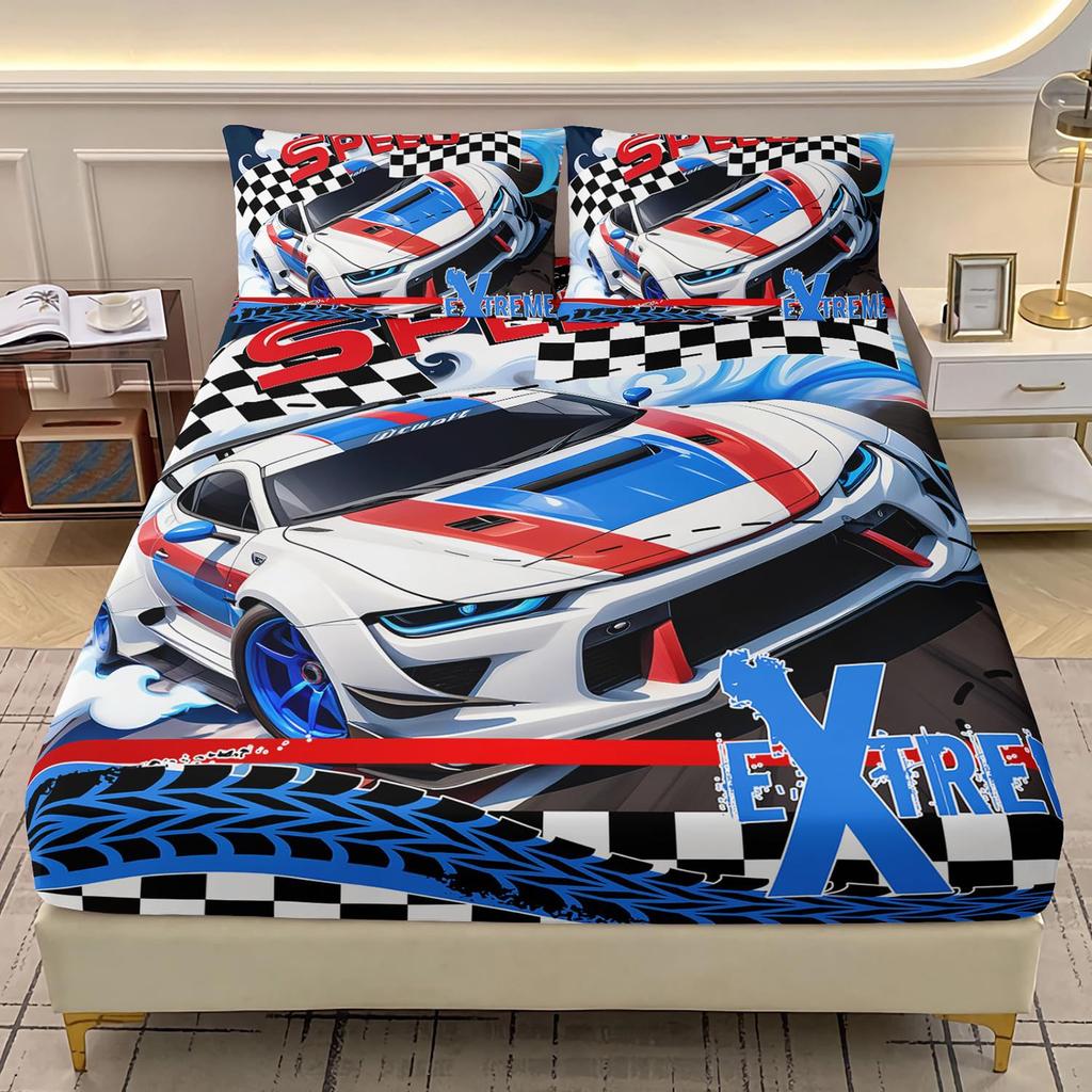 Cute Cartoon Dinosaur Racing Pattern Mattress Three-Piece Digital Printing Cute Bedding Set