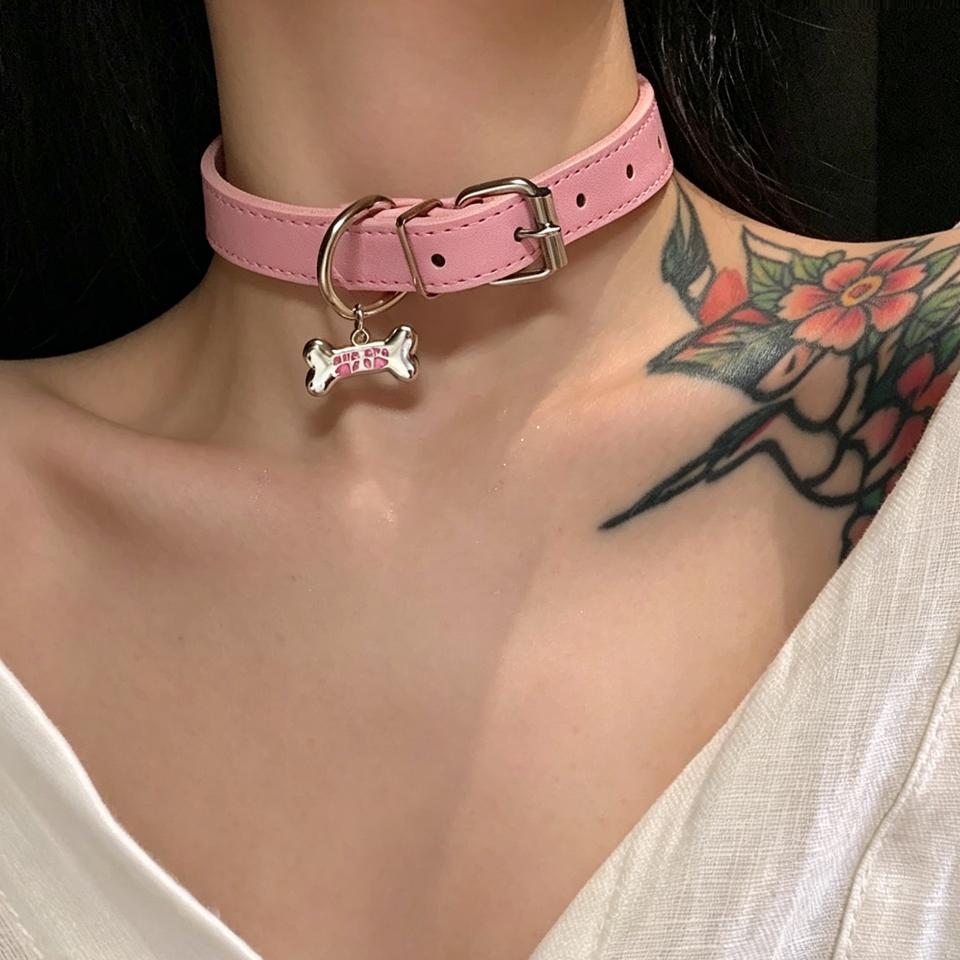 1 Stück Y2K Süß Cool PU Leder Halskette Punk Hundekralle Knochen Anhänger Choker Halskette Für Frauen Party Schmuck Geschenke