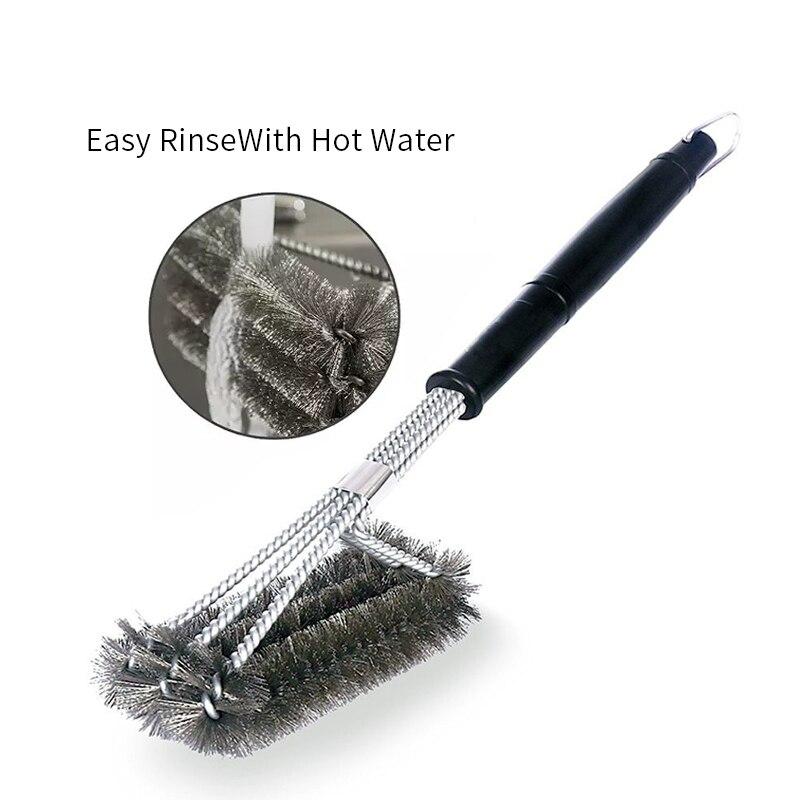 Griglia per barbecue Spazzola per barbecue in acciaio inossidabile Setole metalliche Spazzole per pulizia antiaderenti con manico Rimuovi macchie Accessori per barbecue