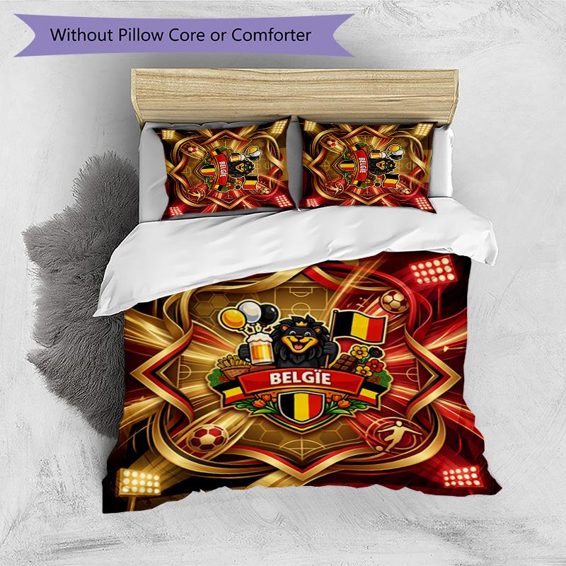 Set Biancheria da Letto Stampata Calcio Belgio 3 Pezzi Copriletto Traspirante Accogliente come Regalo per Inaugurazione Casa o Festa