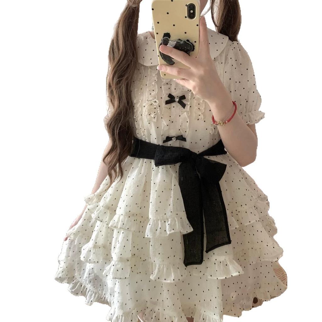 Summer French Polka Dot Dress Women's 2026 New Small Doll Collar Waist Thin a Word Fluffy Skirt