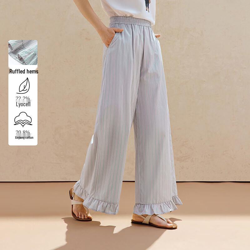 INMAN Women s Striped Lyocell Cotton Wide-Leg Pants L