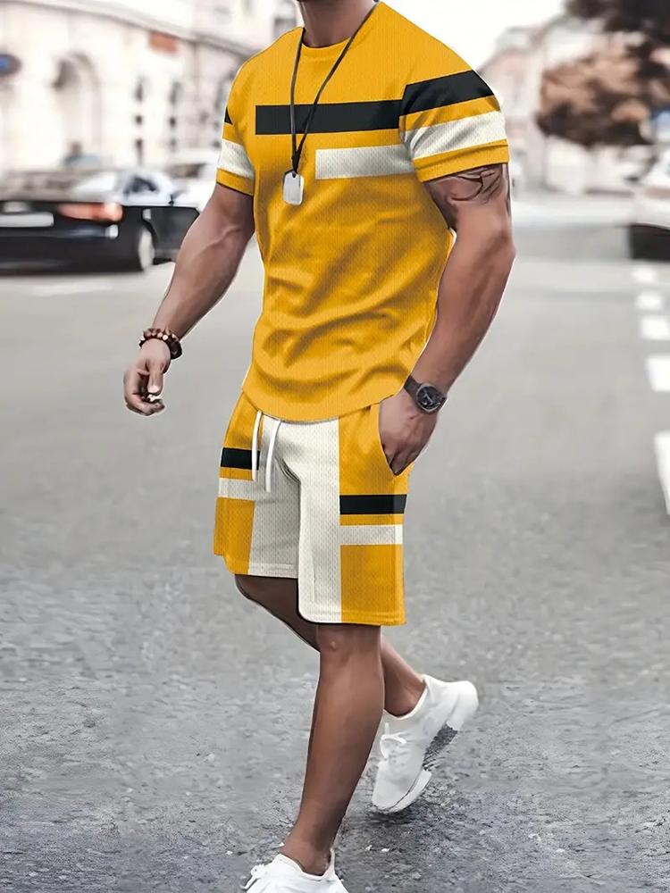 Moda Casual da Uomo Larghi Comodi Maniche Corte Tendenza Esterna Pantaloncini Sportivi Novità a Strisce Stampa 3D