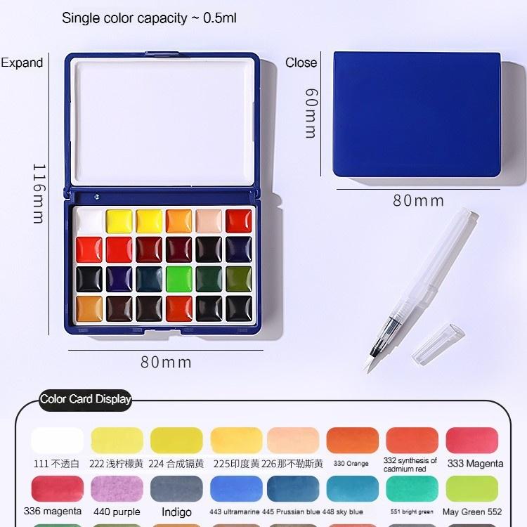 12/24 Colors Portable Travel Watercolor Palette With Waterbox Mini Paint Box Sketchbook Water Brush Student Outing Art Supplies