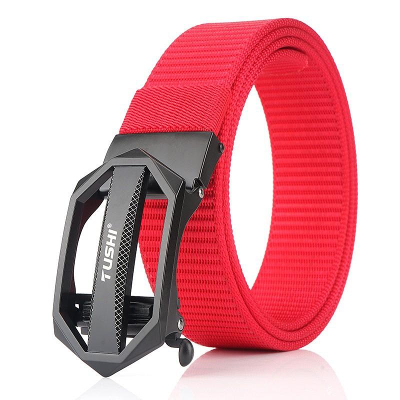 Thickened Anti-slip Tank Track Pattern Toothless Automatic Buckle Business Casual Canvas Belt Men's Nylon