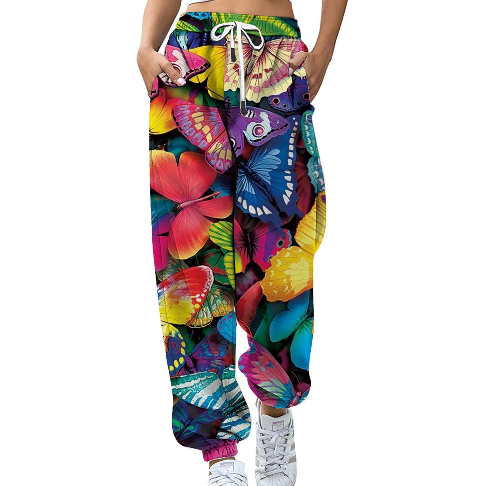 

Женская мода, повседневные спортивные брюки с цифровым цветным принтом, свободные брюки S