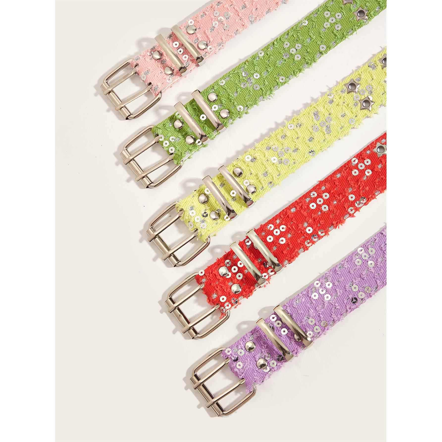 

Double-Breasted Dopamine Pants with Multicolor Belt - Pink, Green, Yellow, Purple Hot Girl Outfit