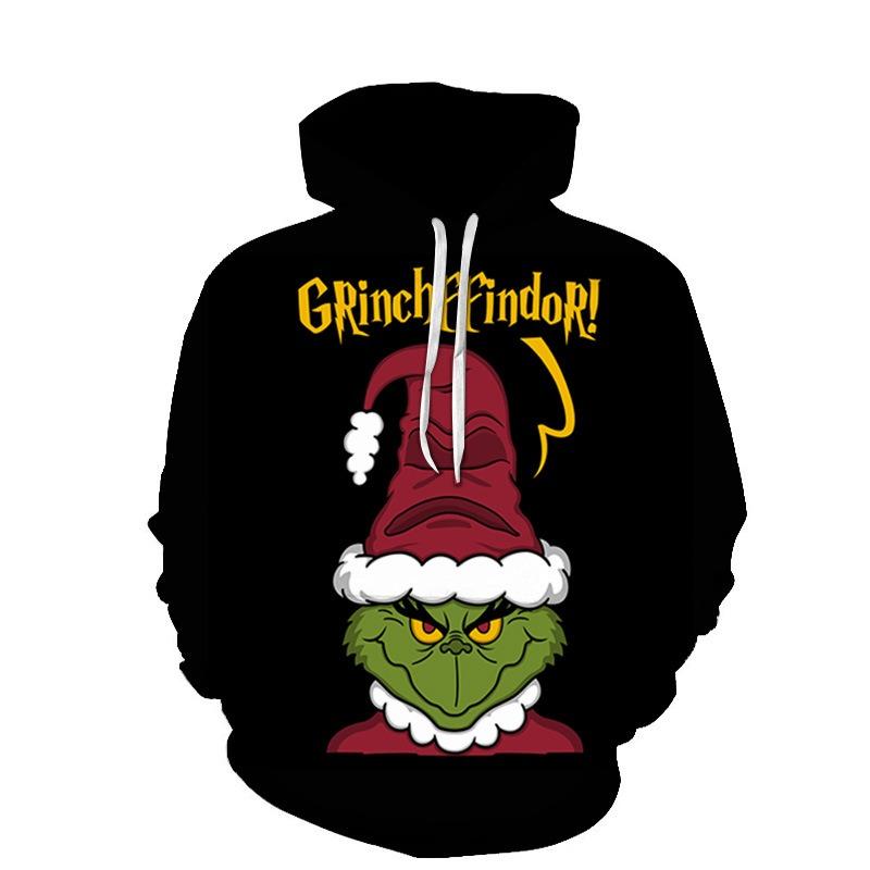 Loose Unisex Christmas Letter Green Haired Monster Print Hoodie Casual Sweatshirt for Autumn Kids Long Sleeve Hoodies