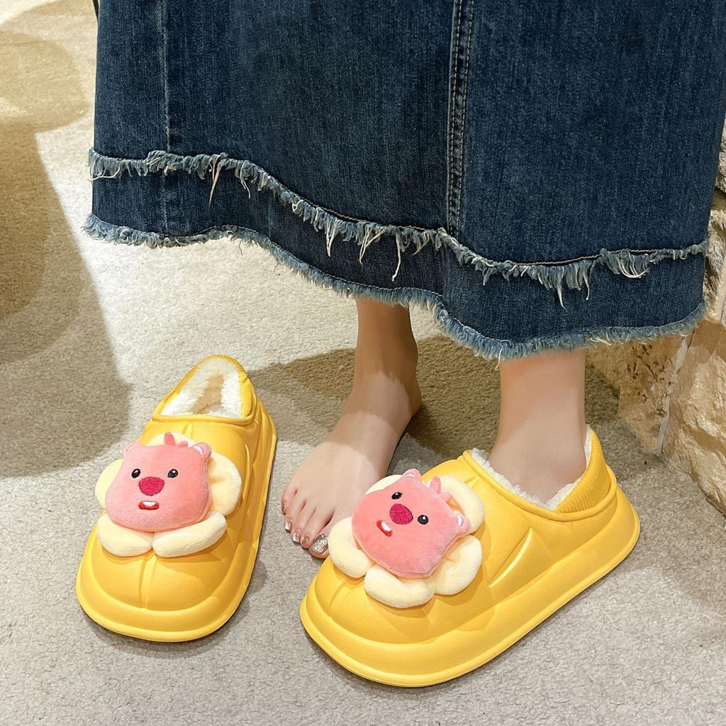 Cute cartoon nest shoes 2025 autumn and winter new root cotton shoes thick sole comfortable velvet outer cotton slippers women
