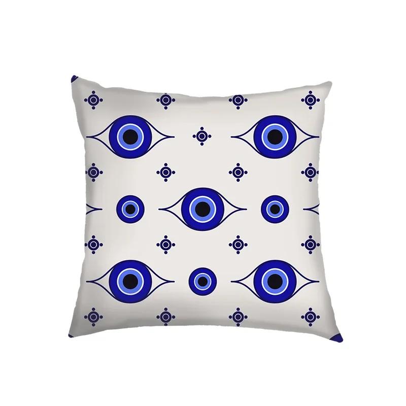 Mandala Floral Print Pillow Case Turkish Blue Evil Eye Cushion Sofa Cases Home Square Throw Pillow Cover Living Room Decoration