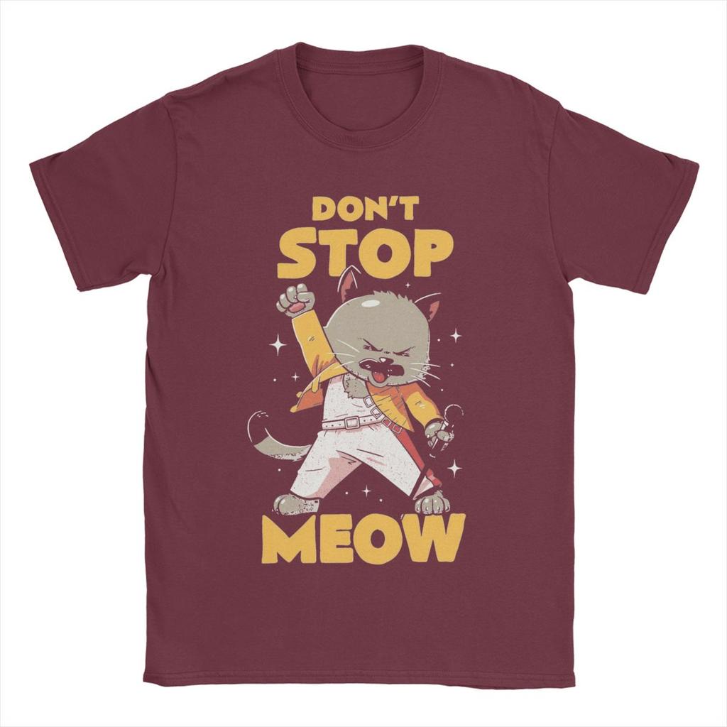 Don't Stop Meow Singing Cat Rock Band T Shirts for Men Pure Cotton T-Shirt O Neck Tee Shirt Short Sleeve Clothing Gift Idea