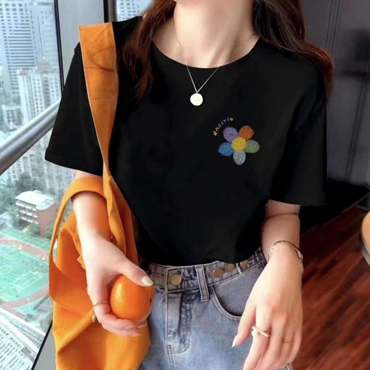 

White short-sleeved t-shirt women s 2025 summer new cotton love crew neck t-shirt couple top bottoming shirt women XXXL