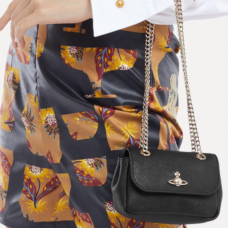 VIVIENNE WESTWOOD Saturn Logo Snap Closure Leather Crossbody Bag Small Women Bags Black 5C01000BWS000BBLACK