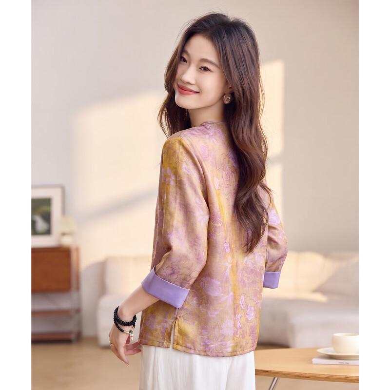 New Chinese Style Printed Round Neck Blouse