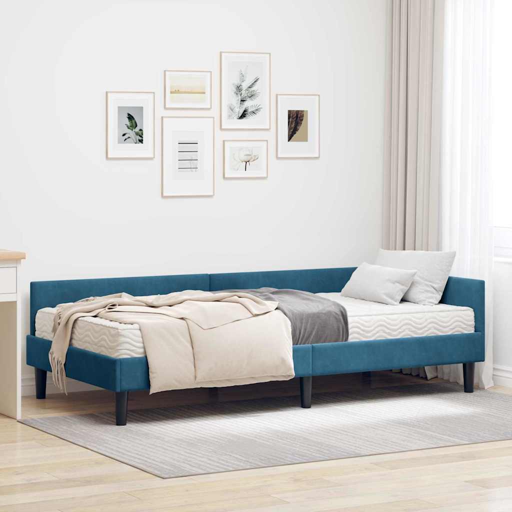 Corner Bed Frame with Mattress Other 2 Pcs Blue Velvet