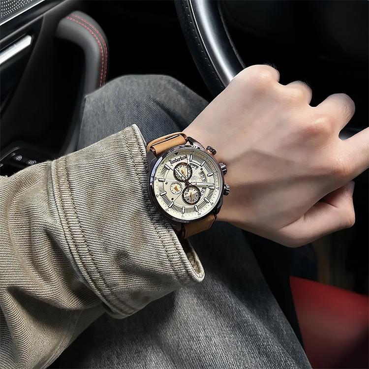 Timberland Callahan Series Watch Quartz Movement Beige Dial Chronograph Outdoor Sports American Vintage Men watches TDWGF2102604