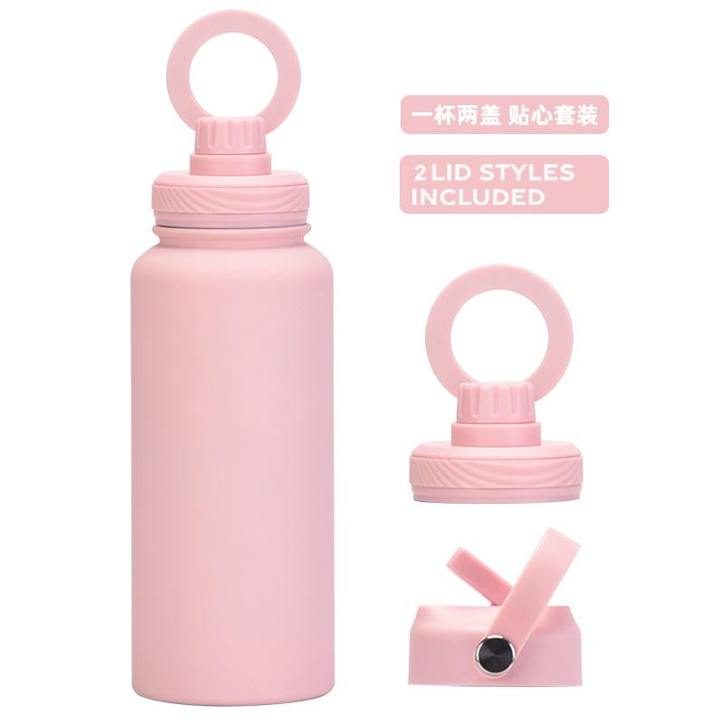 Large Capacity 1L Straw Thermos Cup, Mobile Phone Magnetic Suction Bracket, Water Cup, One Cup With Two Lids, Outdoor Sports Kettle.