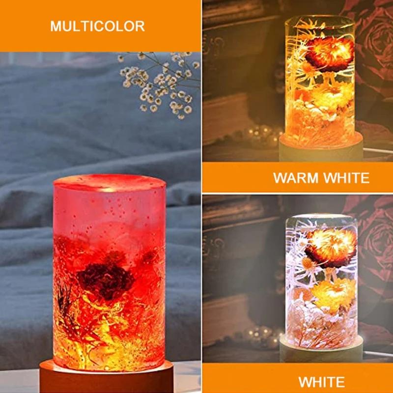 1/4 STÜCKE Holz Lichtbasis USB-Stecker Schaltersteuerung Nachtlampe Buntes LED-Licht Kunstornament Kristallglas Epoxidharzbasis 6/8 cm