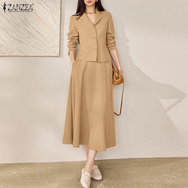 ZANZEA Women Long Sleeve Cardigan Blouse and Skirts Casual Two Piece Suit Sets
