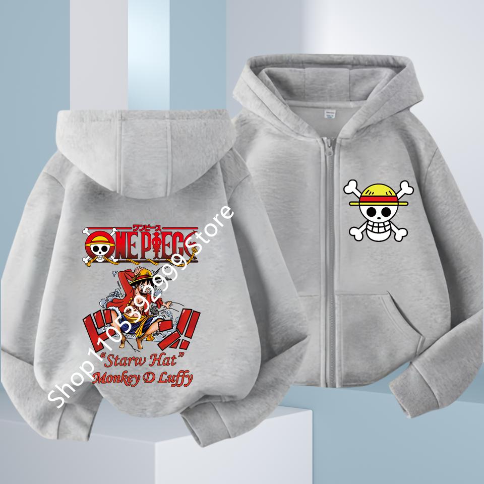 2026 Ny Børne Anime One Piece Luffy Lynlås Hættetrøje Jakke 3-12År Afslappet Langærmet Sweatshirt Efterår